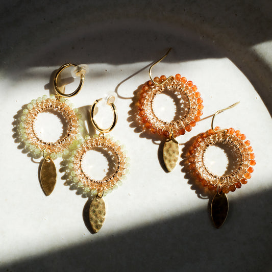 Autumn Gemstone and Lace Crochet Earrings