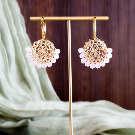 Rose quartz and wire lace earrings 