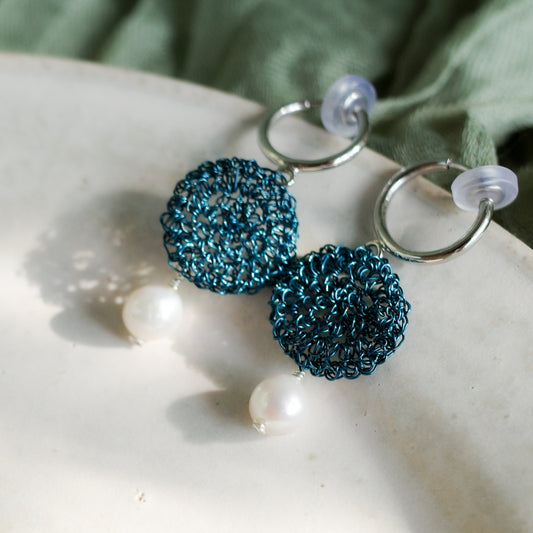 Lake Blue Baroque Pearl Earrings / Clip-on Earrings