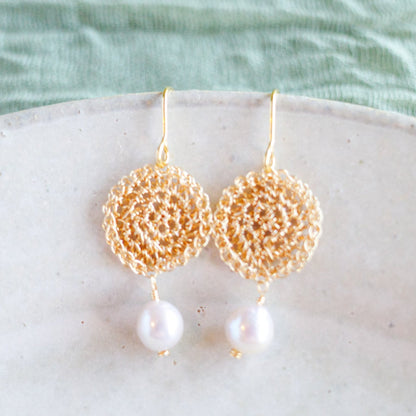 Delicate Wire Lace and Freshwater Baroque Pearl Earrings