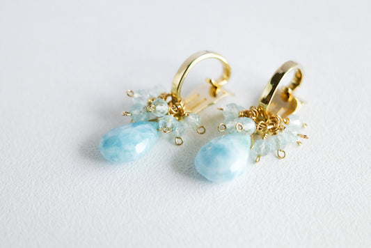 3-Way Larimar and Sky Blue Topaz Pain-Free Earrings