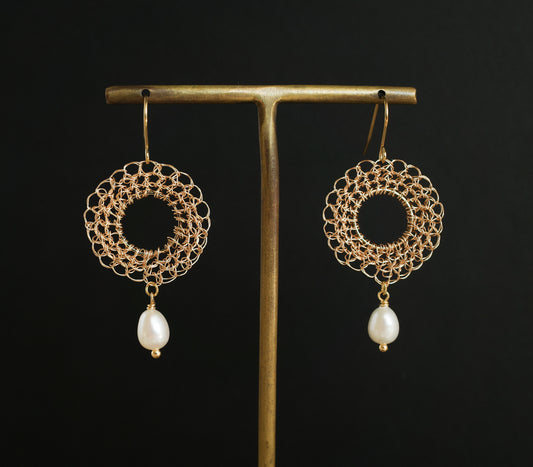 Wire Lace and Pearl Earrings