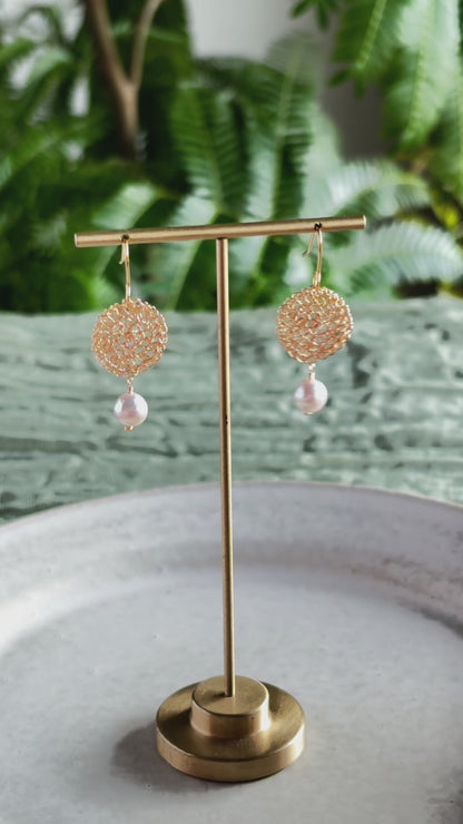 Delicate Wire Lace and Freshwater Baroque Pearl Earrings